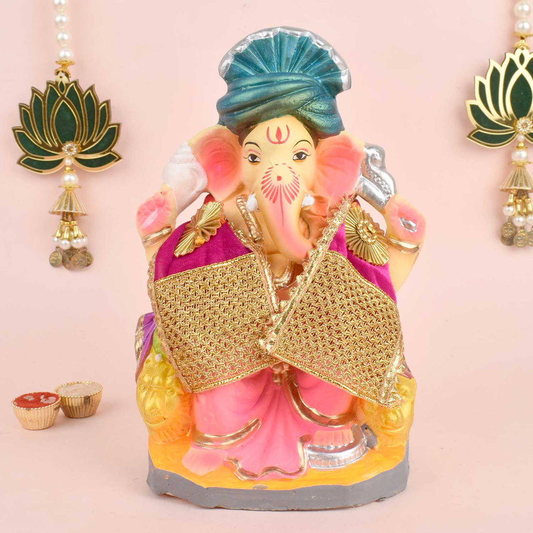 Premium Designer Magenta Velvet Ganpati Idol Patka