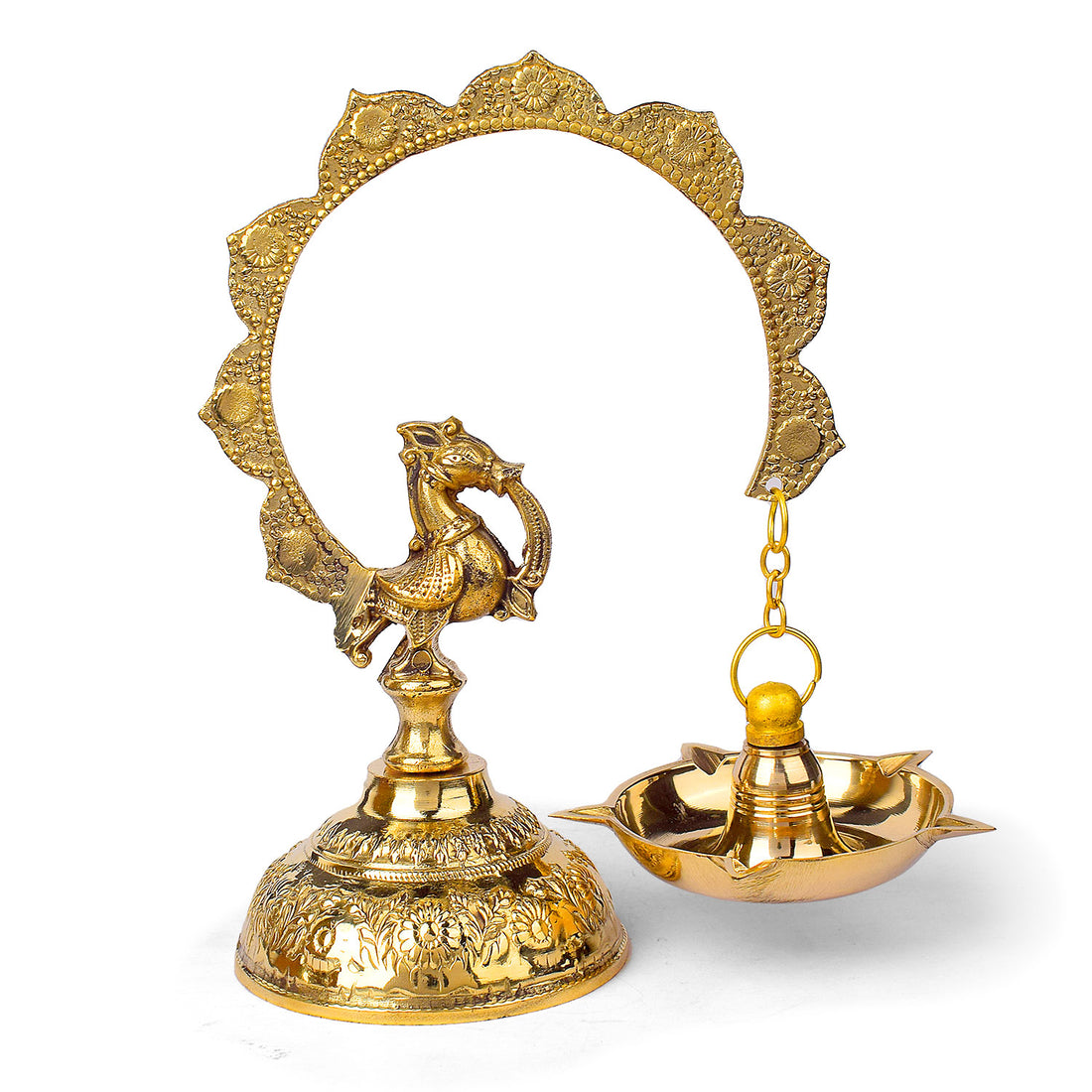 7.5-8 Inch Hanging Morkiran Peacock Brass Diya - Kerala Deepam