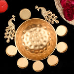 Decorative Brass Peacock Flower Urli with Tea Light