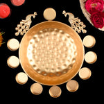 Decorative Brass Peacock Flower Urli with Tea Light (Pack of 3)
