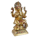 30 Inch Brass Seated Ganpati Idol with Glossy Finish