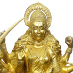 43 Inch Brass Durga Riding Lion Statue - Multi-Armed Goddess Idol with Sword & Trident