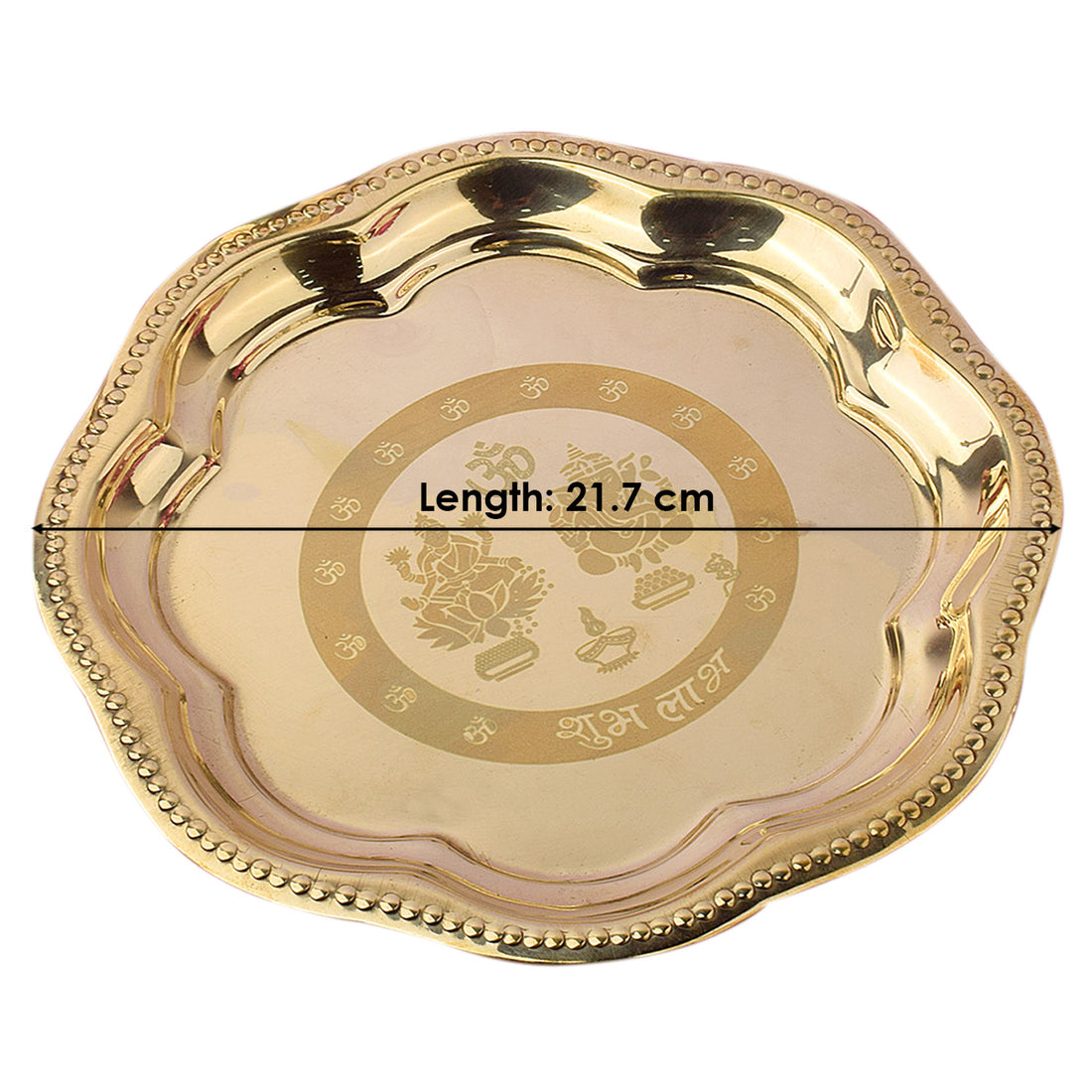 7 Piece Brass Om Laxmi Ganesh Pooja Thali Set (7.5 Inch - 8 Inch) Design 2