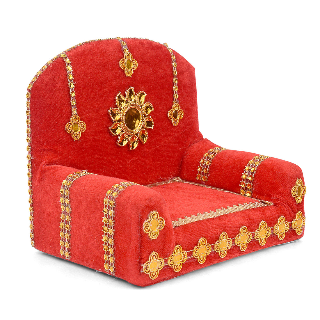 Elegant Handmade Red Velvet Laddu Gopal Singhasan - Small