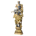   Large Brass Idol of 28 Inch Brass Krishna Sculpture with Artistic Detailing. Elevate your space with the majestic 28-inch Brass Krishna Sculpture, designed with exquisite artistic detailing. This grand piece beautifully depicts Lord Krishna in a graceful and serene posture, showcasing intricate craftsmanship that highlights every delicate feature. 
