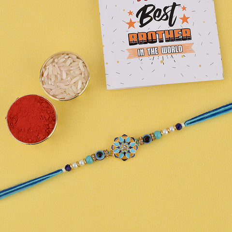 Designer Blue Evil Eye Rakhi with Floral India’s Largest Pooja Accessories Brand – www.satvikstore.in
