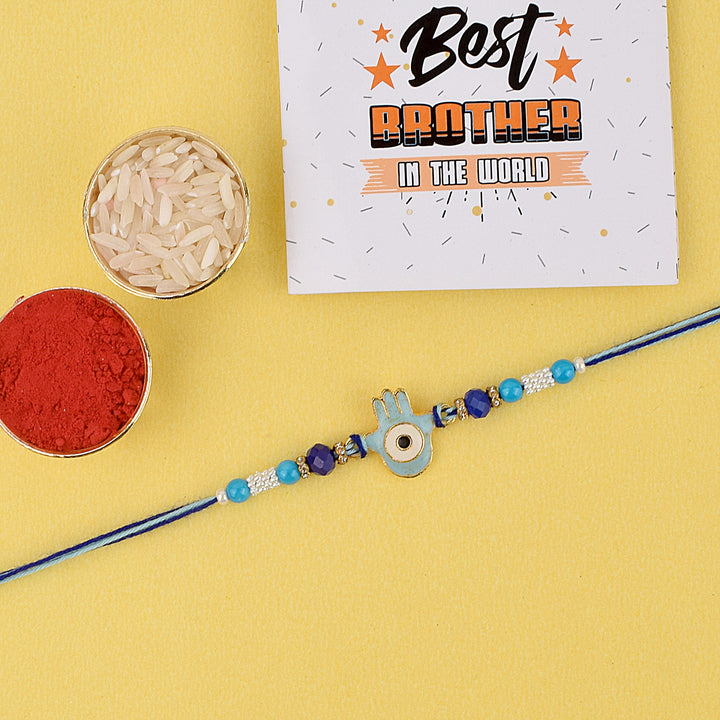 Designer Evil Eye Rakhi with Hamsa Hand Charm rakhi India’s Largest Pooja Accessories Brand – www.satvikstore.in
