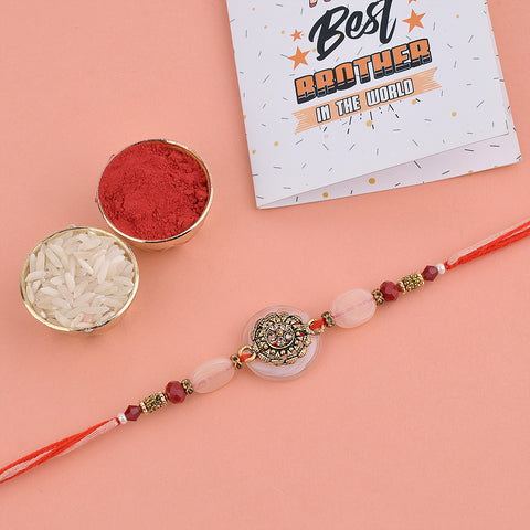 Designer Floral Rakhi with Pink Beads for Brother India’s Largest Pooja Accessories Brand – www.satvikstore.in
