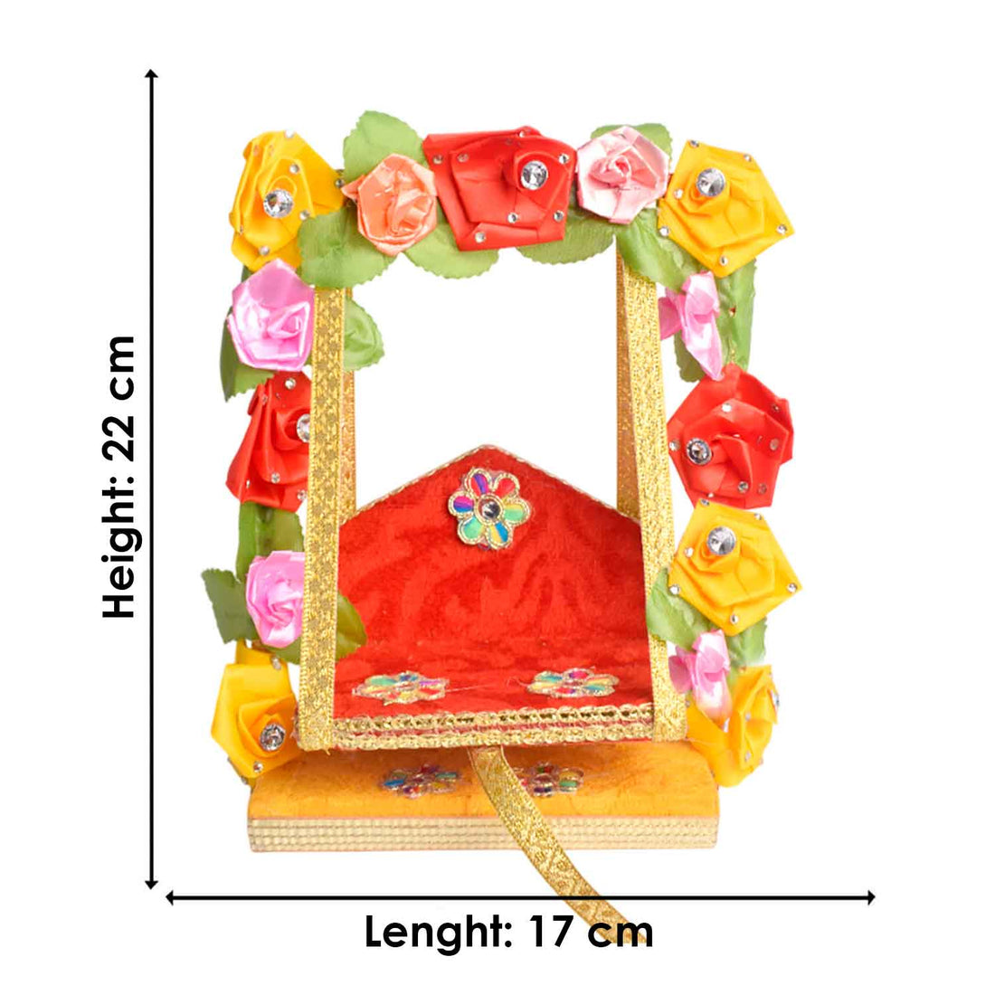Royal Wooden Velvet Jhula – Floral Gota Swing for Laddu Gopal