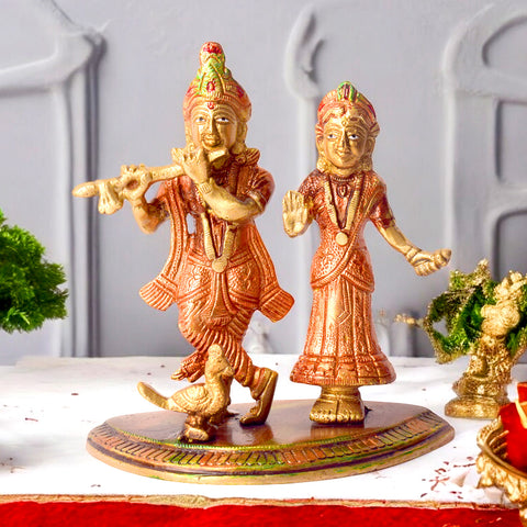 5.3 Inch Divine Radha Rani and Krishna Kanhaiya Brass Idol, finely crafted to depict the eternal bond of love and devotion — ideal for pooja, gifting, and spiritual décor. No.1 Brass Idol Store www.satvikstore.in 