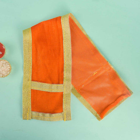 Divine orange Angvastra Patka Dupatta available in 15 and 22-inch sizes, perfect for religious rituals, temple ceremonies, and spiritual wear. India’s Largest Pooja Accessories Brand – www.satvikstore.in