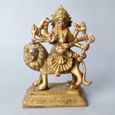 6.1 Inch Elegant Brass Sherawali Mata Idol – Handcrafted Statue of Goddess Durga in a Powerful Pose, Symbolizing Strength, Protection, and Divine Blessings for Home and Temple Worship. No.1 Brass Idol Store www.satvikstore.in 