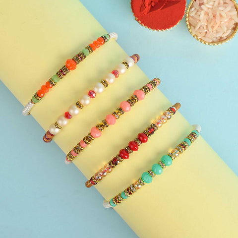 Set of 5 Designer Rakhi Threads with Roli Chawal and Ram Sita Stickers for Raksha Bandhan Celebration. India’s Largest Pooja Accessories Brand - www.satvikstore.in