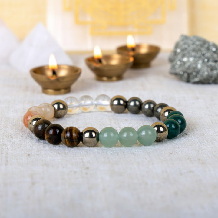 Money magnet dhan yog healing stone bracelet with pyrite citrine tiger eye green aventurine beads. India’s Largest Pooja Accessories Brand - www.satvikstore.in