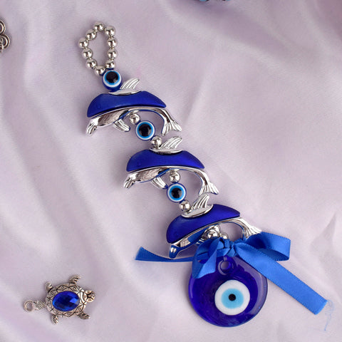 Feng Shui Evil Eye Wall Hanging with Silver Plated Fish – a decorative piece for good luck, prosperity, and protection. India’s Largest Pooja Accessories Brand – www.satvikstore.in