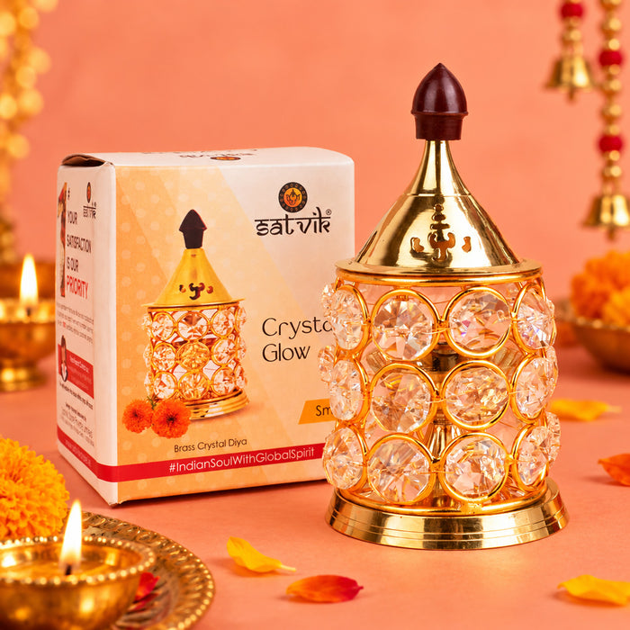 Pure Brass Crystal Glow Chimney Diya