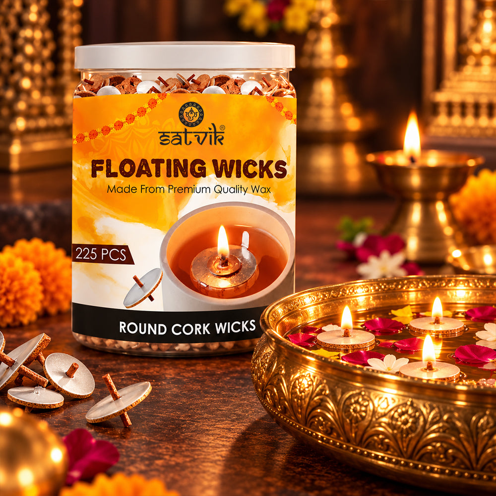 SATVIK 225 Pc Round Floating Wicks for Oil Cups with Cork Disc Holders