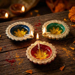 12 Pack Handcrafted Tricolor Earthen Clay Diyas