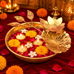 Golden Round Elegant Leaf Stems Brass Urli