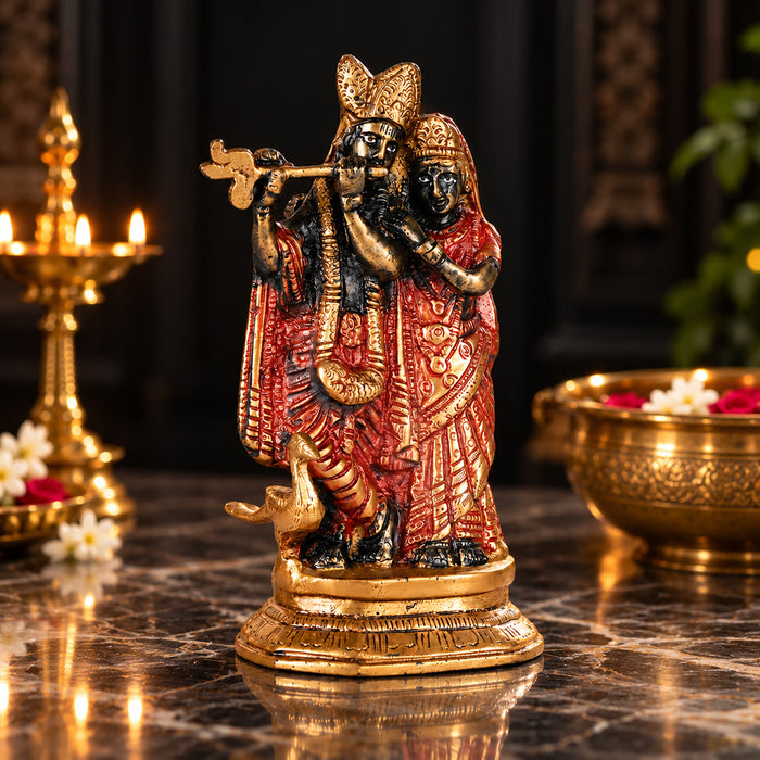 6.2 Inch Traditional Black Radha Krishna Brass Statue
