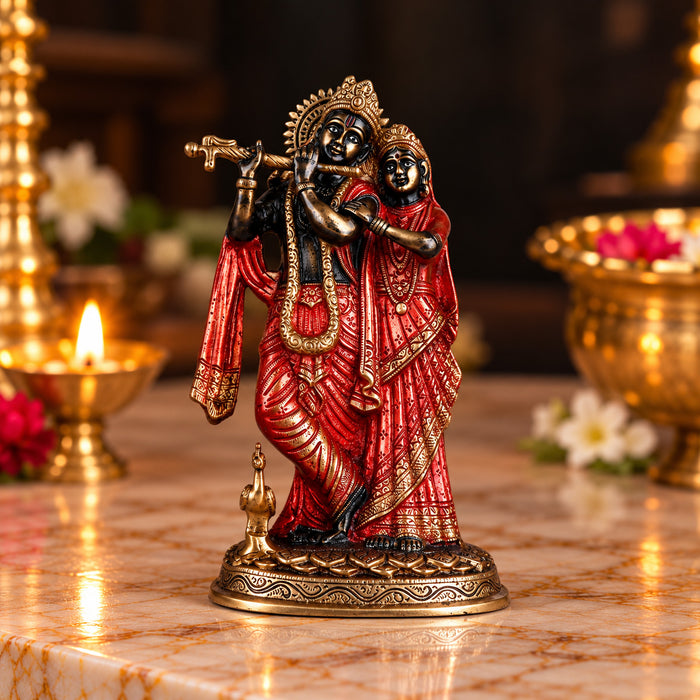 11.2 Inch Elegant Black Brass Radha Krishna Statue