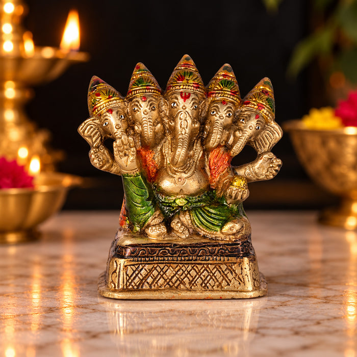 3.2 Inch Brass Panchmukhi Ganesh Statue