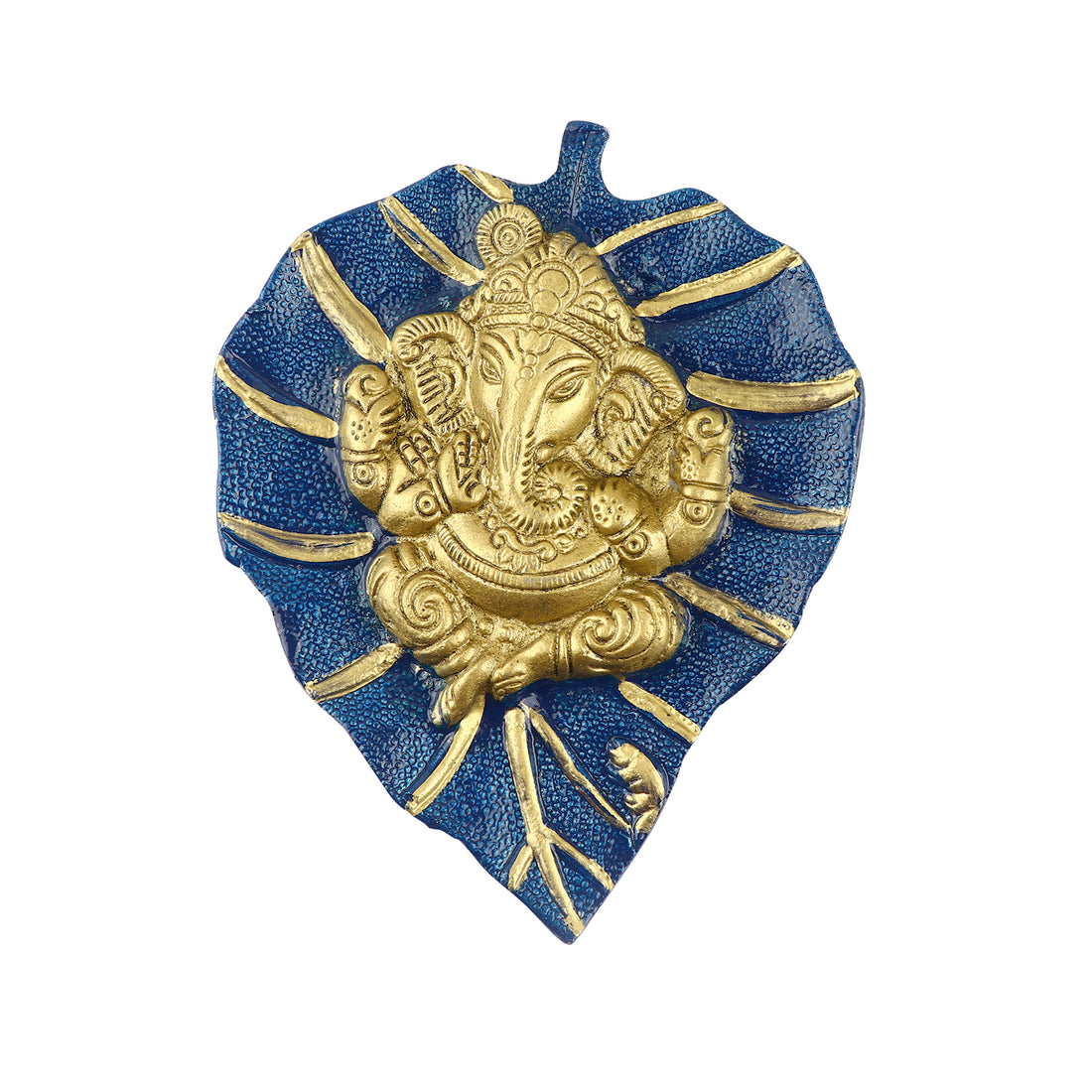 Lord Ganesh on Leaf Patta Wall Hanging - Blue