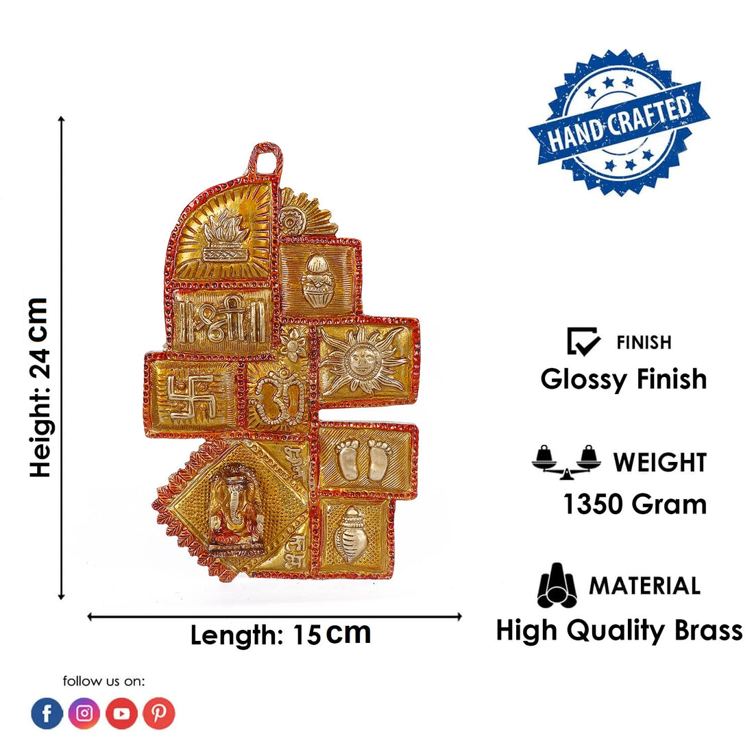 9.4 Inch Pure Brass Vastu Plate Wall Decor