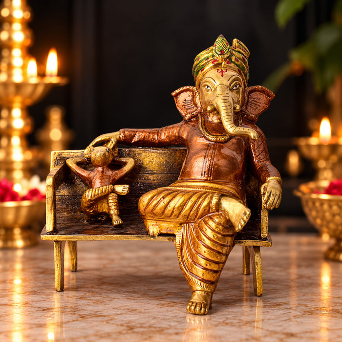 9 Inch Brass Sitting Ganesha Idol - Big