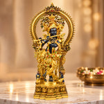 32 Inch Lord Krishna Stands on an Engraved Base with Frame