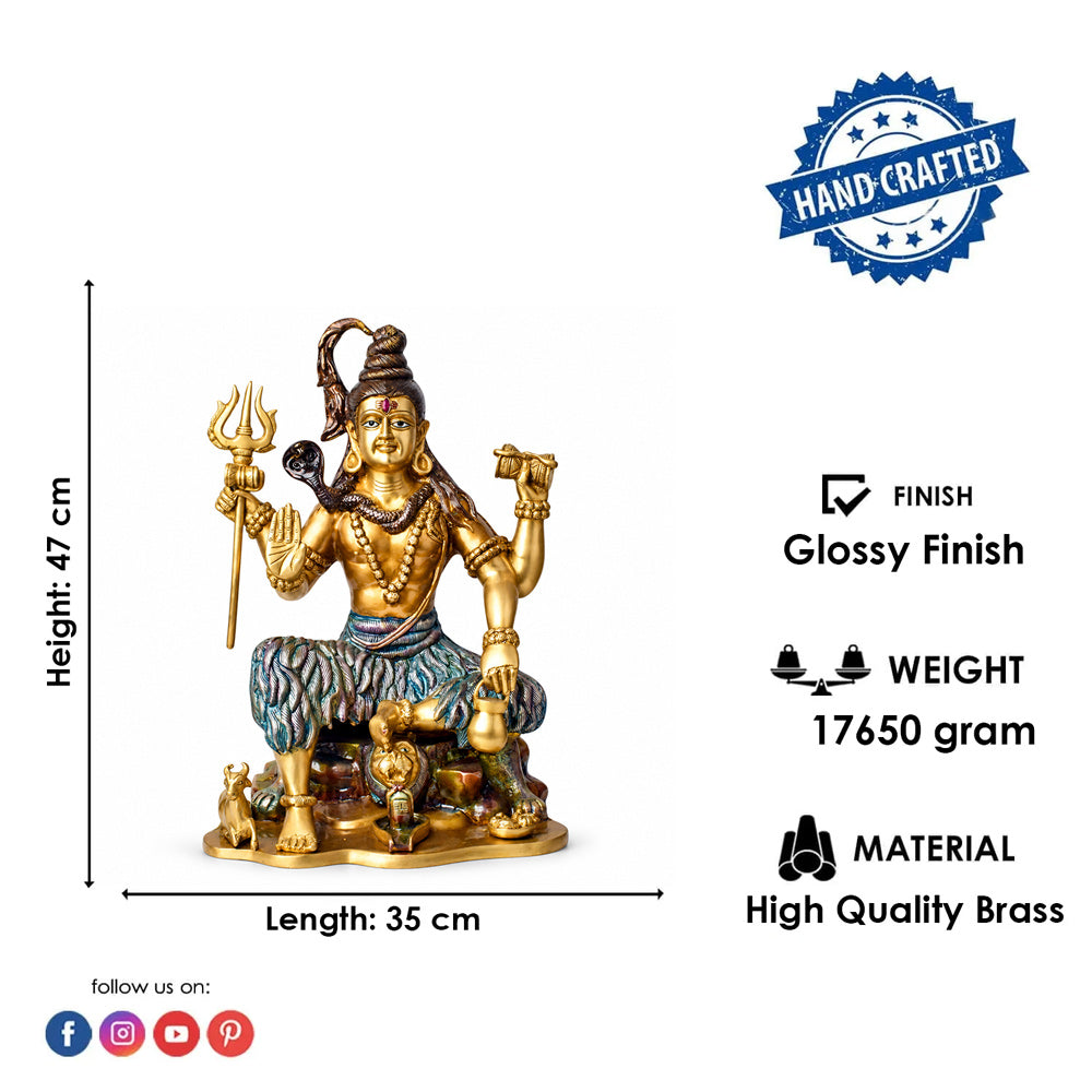 18.5 Inch Handcrafted Brass Statue of Lord Shiva