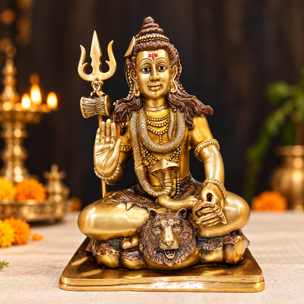 17.5 Inch Brass Lord Shiva Statue in Meditation Pose