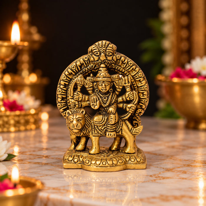 3 Inch Brass Durga Idol – Ideal for Car Dashboard & Puja Room Decor