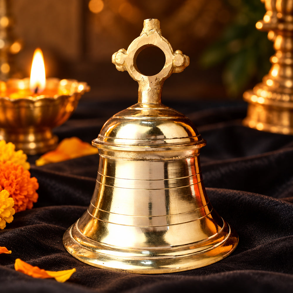 8 inch Brass Pooja Ghanta – Traditional Mandir Bell