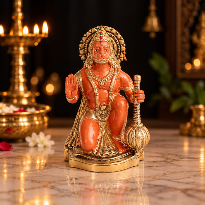 7.5 Inch Kesari Nandan Hanuman Ji Sitting Brass Murti
