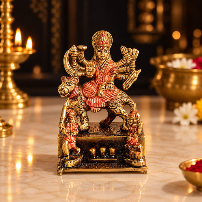 4.9 Inch Brass Sherawali Mata Idol | Divine Durga Maa Statue
