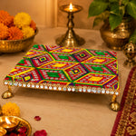 Colorful Ethnic Square Pooja Chowki for Home Temple Decor