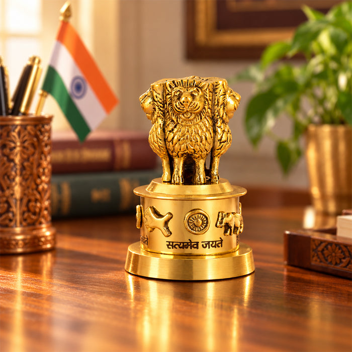 4 Inch Brass Ashoka Pillar Showpiece National symbol showpiece
