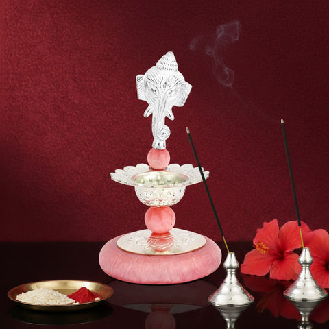 Ganesh Long Hand Deepam Silver Plated Pooja Lamp for Home Worship and Decoration India’s Largest Puja Accessories Brand- www.satvikstore.in