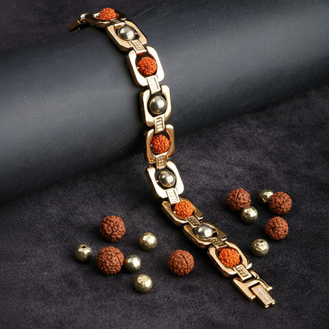 Gold Plated Pyrite Rudraksha Bracelet Premium IGP Coating