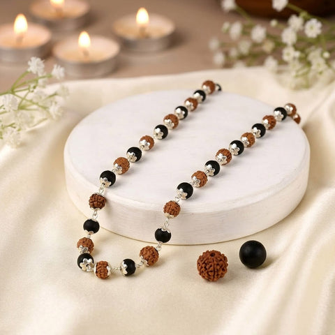 Govt. Certified Rudraksha & Karungali Mala with Silver Plating Capping for spiritual protection and healing. India’s Largest Pooja Accessories Brand - www.satvikstore.in