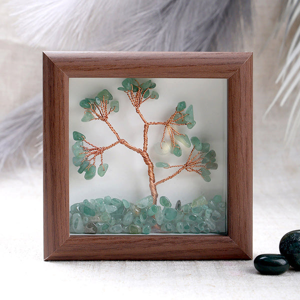 Green Aventurine Tree with Frame Decorative Spiritual Piece