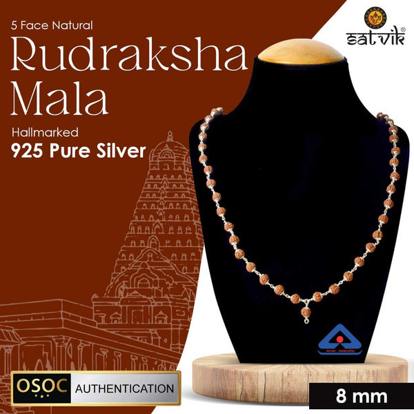 Hallmarked 925 Pure Silver Panchmukhi Rudraksha Mala