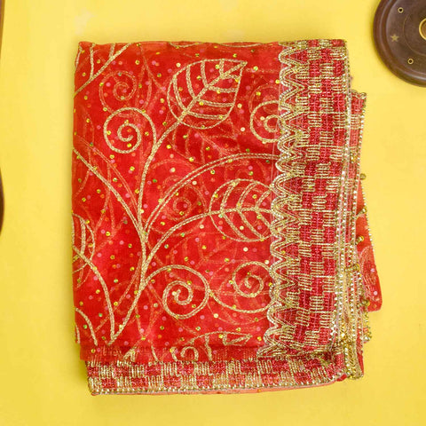 Beautiful handcrafted 84x42 inch Mata Chunri with delicate handwork and premium fabric for Mata idol decoration – India’s Largest Pooja Accessories Brand – www.Satvikstore.in