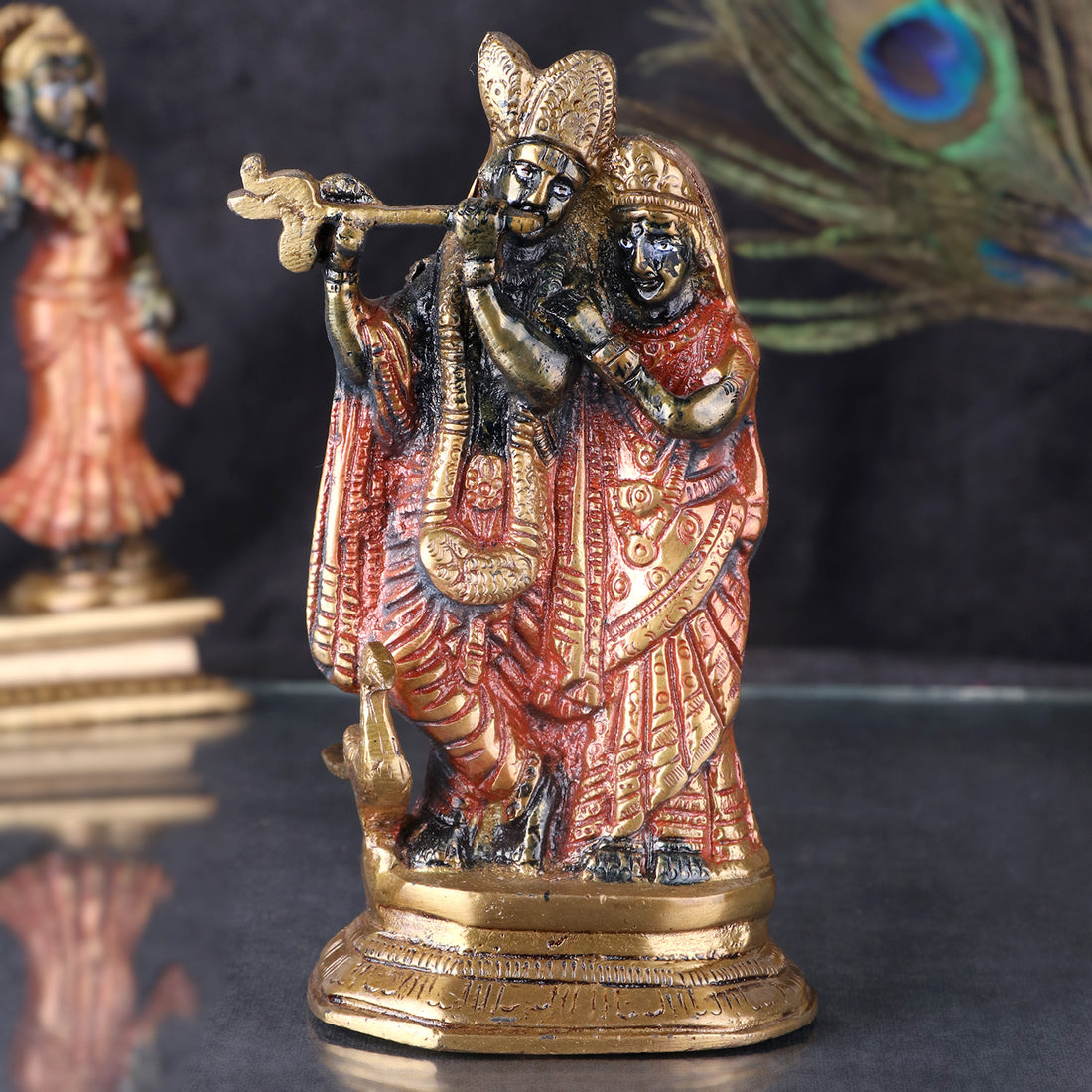 6.2 Inch Traditional Black Radha Krishna Brass Statue