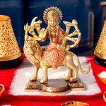 3.4 Inch Majestic Brass Sherawali Mata Idol – Finely Detailed Durga Statue for Puja Room, Home Temple, and Festive Decor. No.1 Brass Idol Store www.satvikstore.in 