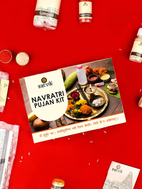 Navratri Pujan Kit (12 Pc Set) includes all essential items for a complete and sacred Navratri celebration, designed to enhance your spiritual practices and rituals during the festival – India’s Largest Pooja Accessories Brand – www.satvikstore.in