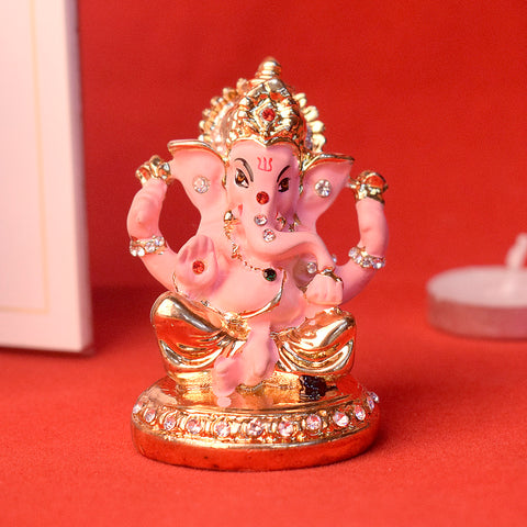 Pink Ganesh Idol featuring intricate craftsmanship, symbolizing good fortune and wisdom, is perfect for home decor or gifting.India’s Largest Pooja Accessories Brand – www.satvikstore.in 
