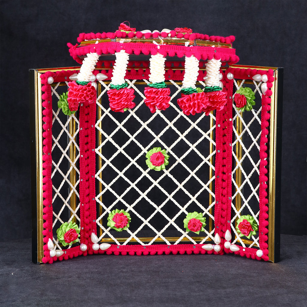 8 Inch Pink Incredible Ganesha Phool Bangla beautifully crafted with floral details, perfect for Ganpati festival decoration and idol backdrop. India’s Largest Pooja Accessories Brand – www.satvikstore.in