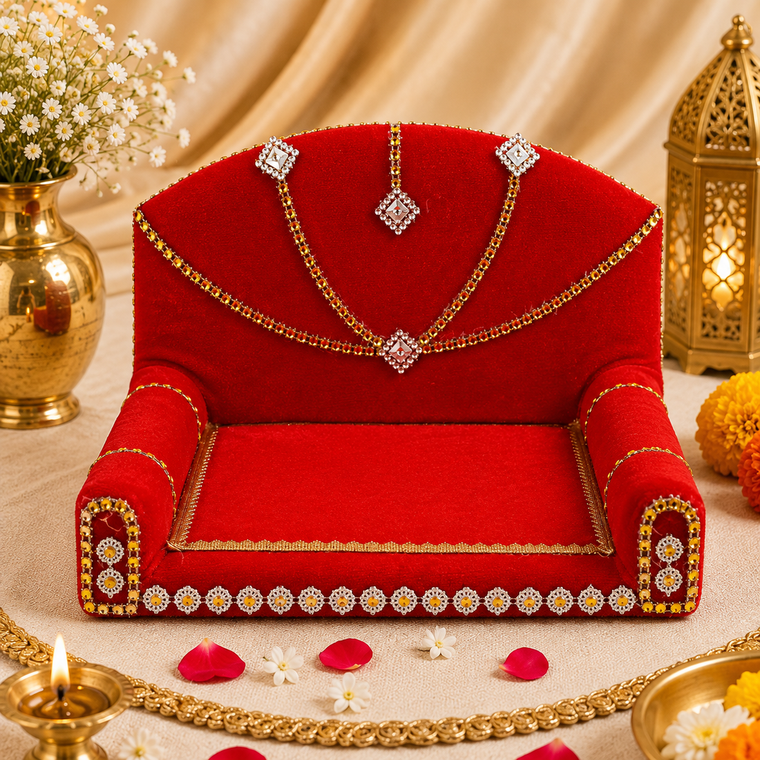Laddu Gopal's Velvet Charisma: A Sacred Singhasan - Large
